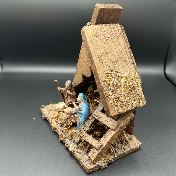 Vintage Italian Wood Creche Nativity Set Manger. Christmas Decoration. 4 figure - Picture 3 of 16